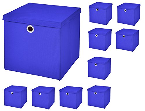 10 Stück Faltbox Blau 28 x 28 x 28 cm Aufbewahrungsbox faltbar mit Deckel von CM3