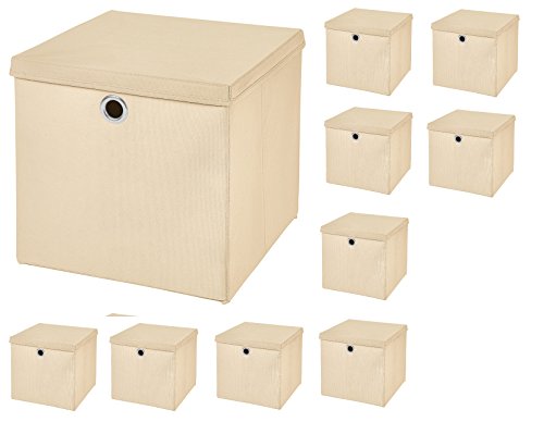 10 Stück Faltbox Creme 28 x 28 x 28 cm Aufbewahrungsbox faltbar mit Deckel von CM3