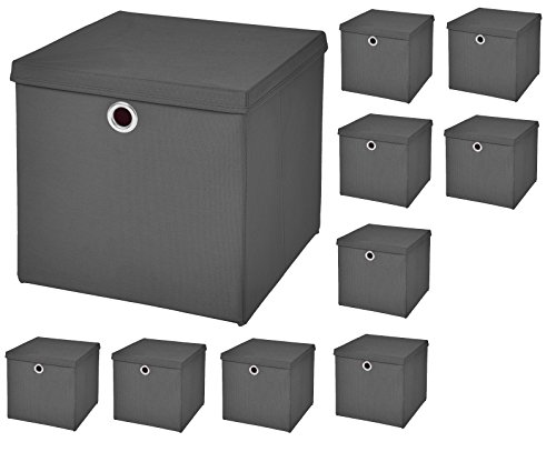 10 Stück Faltbox Dunkelgrau 28 x 28 x 28 cm Aufbewahrungsbox faltbar mit Deckel von CM3