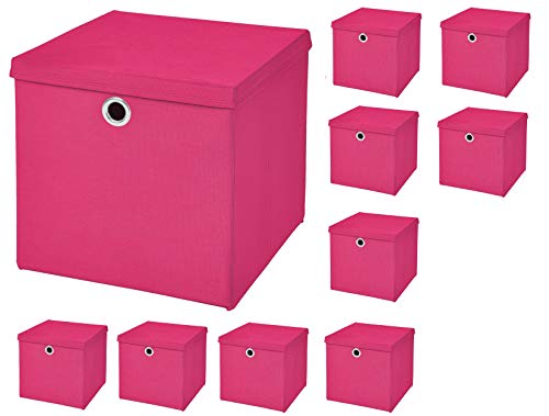 10 Stück Faltbox Pink 28 x 28 x 28 cm Aufbewahrungsbox faltbar mit Deckel von CM3