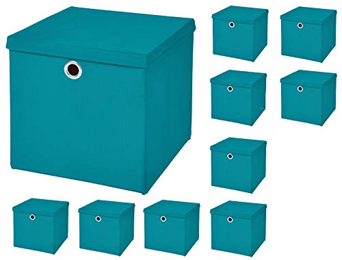 10 Stück Faltbox Türkis 28 x 28 x 28 cm Aufbewahrungsbox faltbar mit Deckel von CM3