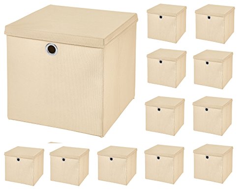 12 Stück Creme Faltbox 33 x 33 x 33 cm Aufbewahrungsbox faltbar mit Deckel von CM3