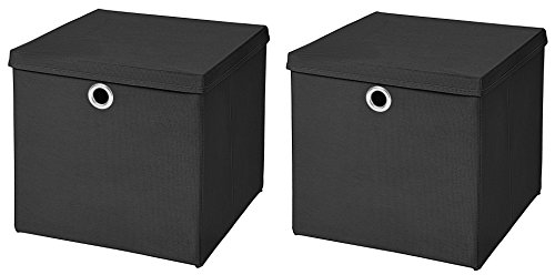 2 Boxen Schwarz Faltbox 28 x 28 x 28 cm Aufbewahrungsbox faltbar mit Deckel von CM3