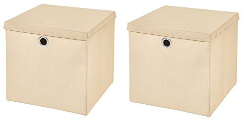 2 Stück Creme Faltbox 32 x 32 x 32 cm Aufbewahrungsbox faltbar mit Deckel von CM3