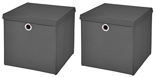 CM3 2 Stück Dunkelgrau Faltbox 32 x 32 x 32 cm Aufbewahrungsbox faltbar mit Deckel von CM3