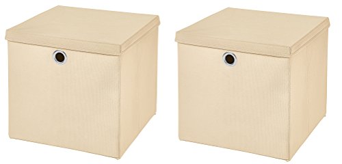 2 Stück Faltbox Creme 28 x 28 x 28 cm Aufbewahrungsbox faltbar mit Deckel von CM3