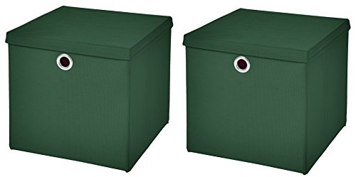2 Stück Faltbox Dunkelgrün 28 x 28 x 28 cm Aufbewahrungsbox faltbar mit Deckel von CM3
