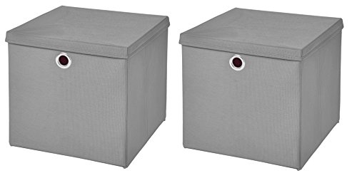 2 Stück Faltbox Hellgrau 28 x 28 x 28 cm Aufbewahrungsbox faltbar mit Deckel von CM3