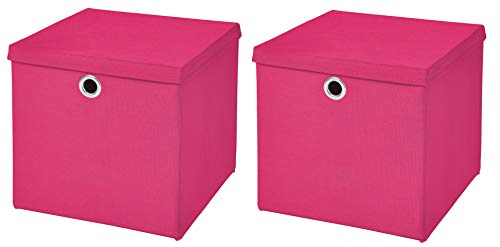 2 Stück Faltbox Pink 28 x 28 x 28 cm Aufbewahrungsbox faltbar mit Deckel von CM3