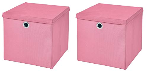 2 Stück Faltbox Rosa 28 x 28 x 28 cm Aufbewahrungsbox faltbar mit Deckel von CM3