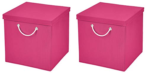 CM3 2 Stück Pink Faltbox 30 x 30 x 30 cm Aufbewahrungsbox faltbar mit Kordel und mit Deckel von CM3