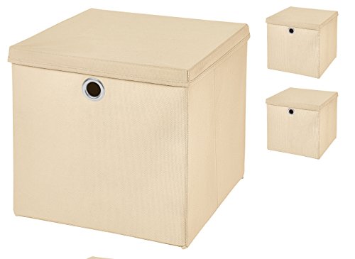 3 Stück Creme Faltbox 32 x 32 x 32 cm Aufbewahrungsbox faltbar mit Deckel von CM3