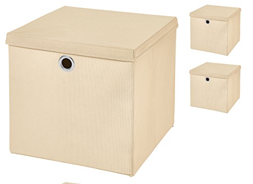 3 Stück Faltbox Creme 28 x 28 x 28 cm Aufbewahrungsbox faltbar mit Deckel von CM3