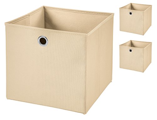 3 Stück Faltbox Creme 28 x 28 x 28 cm Aufbewahrungsbox faltbar von CM3