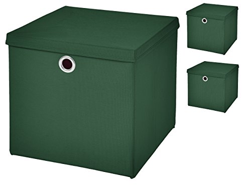 3 Stück Faltbox Dunkelgrün 28 x 28 x 28 cm Aufbewahrungsbox faltbar mit Deckel von CM3
