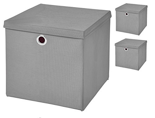 3 Stück Faltbox Hellgrau 28 x 28 x 28 cm Aufbewahrungsbox faltbar mit Deckel von CM3