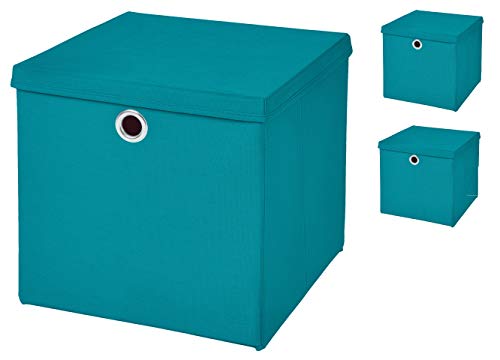 3 Stück Faltbox Türkis 28 x 28 x 28 cm Aufbewahrungsbox faltbar mit Deckel von CM3