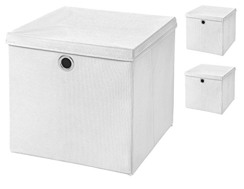 3 Stück Faltbox Weiß 28 x 28 x 28 cm Aufbewahrungsbox faltbar mit Deckel von CM3
