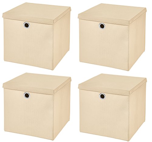 4 Stück Creme Faltbox 28 x 28 x 28 cm Aufbewahrungsbox faltbar mit Deckel von CM3