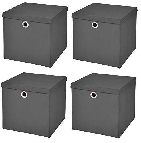 CM3 4 Stück Dunkelgrau Faltbox 28 x 28 x 28 cm Aufbewahrungsbox faltbar mit Deckel von CM3
