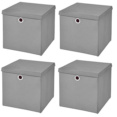 CM3 4 Stück Hellgrau Faltbox 28 x 28 x 28 cm Aufbewahrungsbox faltbar mit Deckel von CM3