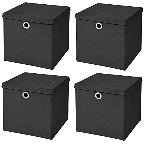 CM3 4 Stück Schwarz Faltbox 28 x 28 x 28 cm Aufbewahrungsbox faltbar mit Deckel von CM3