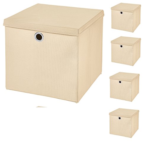 5 Stück Creme Faltbox 33 x 33 x 33 cm Aufbewahrungsbox faltbar mit Deckel von CM3