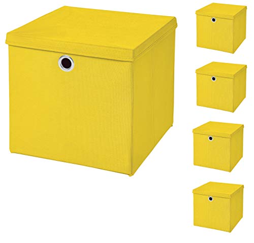 5 Stück Faltbox Gelb 28 x 28 x 28 cm Aufbewahrungsbox faltbar mit Deckel von CM3
