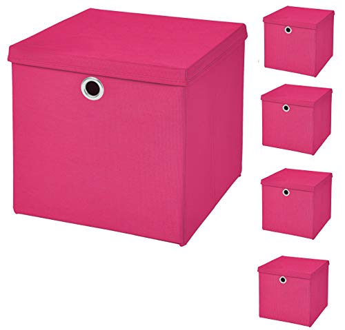 5 Stück Faltbox Pink 28 x 28 x 28 cm Aufbewahrungsbox faltbar mit Deckel von CM3
