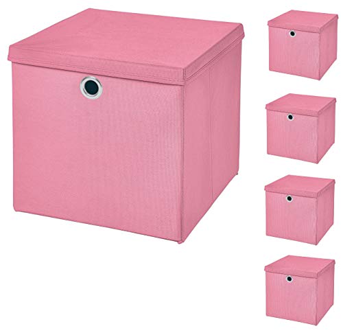 5 Stück Faltbox Rosa 28 x 28 x 28 cm Aufbewahrungsbox faltbar mit Deckel von CM3