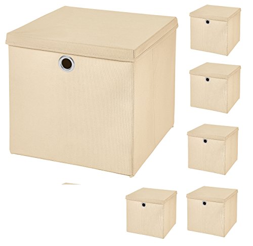 6 Stück Creme Faltbox 33 x 33 x 33 cm Aufbewahrungsbox faltbar mit Deckel von CM3