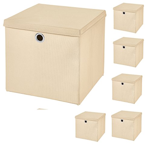 6 Stück Faltbox Creme 28 x 28 x 28 cm Aufbewahrungsbox faltbar mit Deckel von CM3