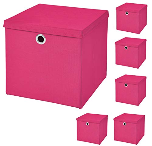 6 Stück Faltbox Pink 28 x 28 x 28 cm Aufbewahrungsbox faltbar mit Deckel von CM3