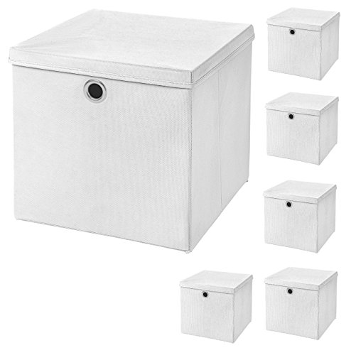6 Stück Faltbox Weiß 28 x 28 x 28 cm Aufbewahrungsbox faltbar mit Deckel von CM3