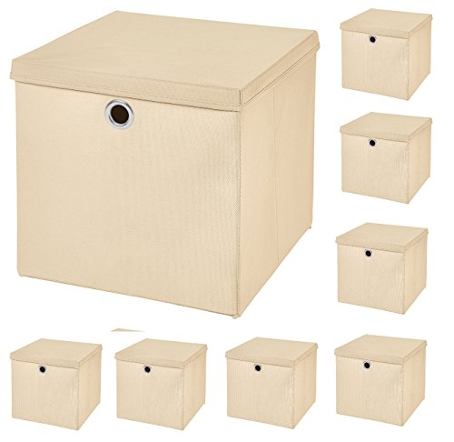 8 Stück Creme Faltbox 28 x 28 x 28 cm Aufbewahrungsbox faltbar mit Deckel von CM3