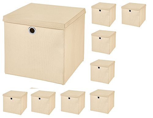 9 Stück Creme Faltbox 33 x 33 x 33 cm Aufbewahrungsbox faltbar mit Deckel von CM3