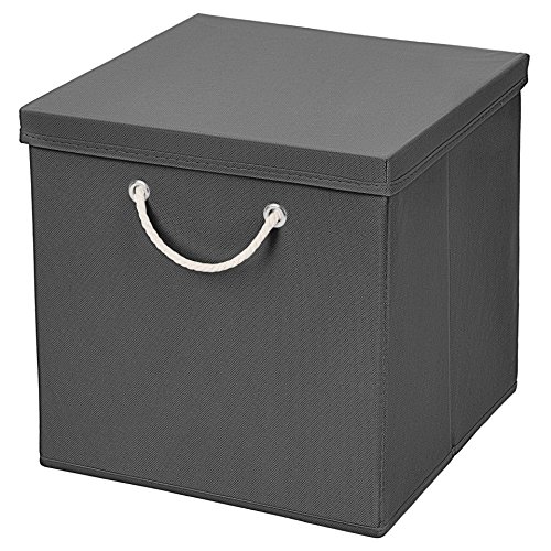 CM3 1 Stück Dunkelgrau Faltbox 30 x 30 x 30 cm Aufbewahrungsbox faltbar mit Kordel und mit Deckel von CM3