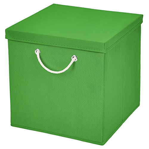 CM3 1 Stück Grün Faltbox 30 x 30 x 30 cm Aufbewahrungsbox faltbar mit Kordel und mit Deckel von CM3