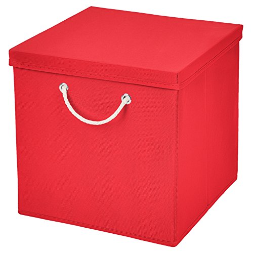 CM3 1 Stück Rot Faltbox 30 x 30 x 30 cm Aufbewahrungsbox faltbar mit Kordel und mit Deckel von CM3