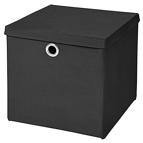 CM3 1 Stück Schwarz Faltbox 32 x 32 x 32 cm Aufbewahrungsbox faltbar mit Deckel von CM3