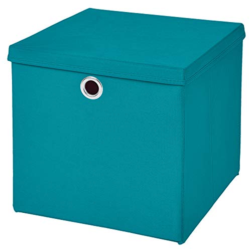 CM3 1 Stück Türkis Faltbox 33 x 33 x 33 cm Aufbewahrungsbox faltbar mit Deckel von CM3
