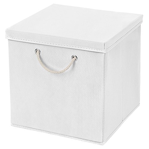 CM3 1 Stück Weiß Faltbox 30 x 30 x 30 cm Aufbewahrungsbox faltbar mit Kordel und mit Deckel von CM3