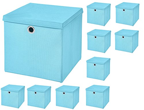 CM3 10 Stück Hellblau Faltbox 33 x 33 x 33 cm Aufbewahrungsbox faltbar mit Deckel von CM3