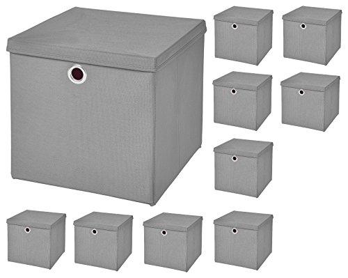 CM3 10 Stück Hellgrau Faltbox 33 x 33 x 33 cm Aufbewahrungsbox faltbar mit Deckel von CM3