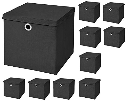 CM3 10 Stück Schwarz Faltbox 33 x 33 x 33 cm Aufbewahrungsbox faltbar mit Deckel von CM3