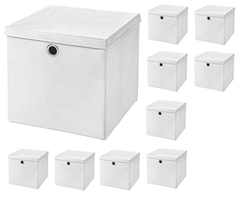 CM3 10 Stück Weiß Faltbox 32 x 32 x 32 cm Aufbewahrungsbox faltbar mit Deckel von CM3
