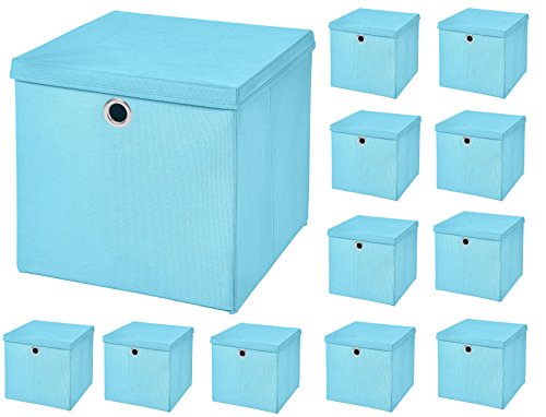 CM3 12 Stück Hellblau Faltbox 32 x 32 x 32 cm Aufbewahrungsbox faltbar mit Deckel von CM3