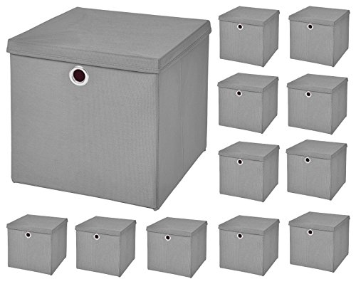 CM3 12 Stück Hellgrau Faltbox 33 x 33 x 33 cm Aufbewahrungsbox faltbar mit Deckel von CM3
