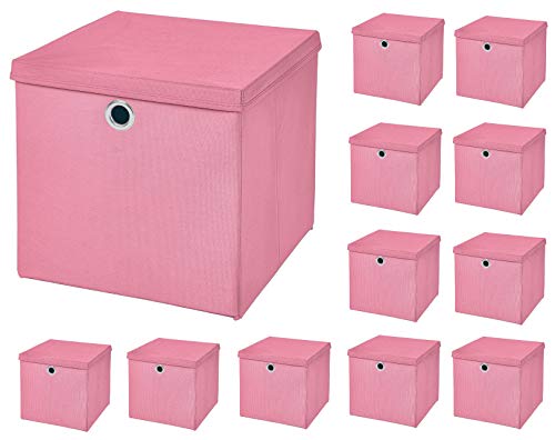 CM3 12 Stück Rosa Faltbox 33 x 33 x 33 cm Aufbewahrungsbox faltbar mit Deckel von CM3