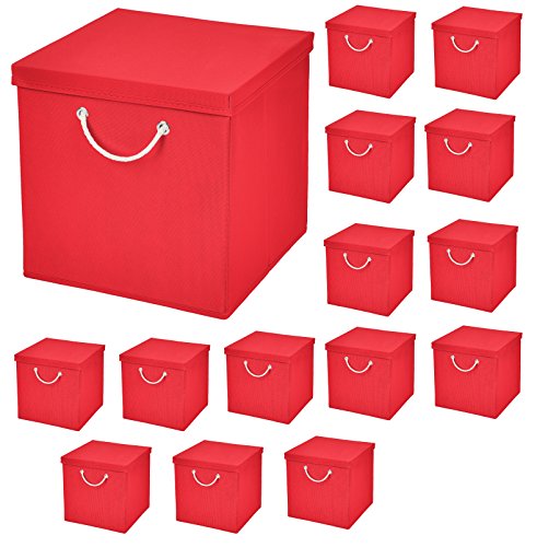 CM3 15 Stück Rot Faltbox 30 x 30 x 30 cm Aufbewahrungsbox faltbar mit Kordel und mit Deckel von CM3